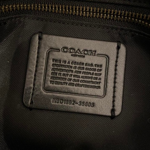 Coach Studded Satchel Bag Black White Tan Leather Hardware Logo Detail - Picture 7 of 9